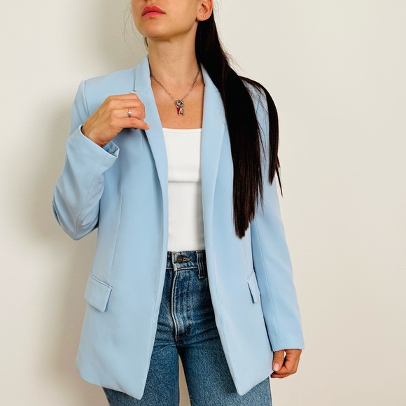 H&M straight cut blazer jacket baby blue color - Picture 4 of 11